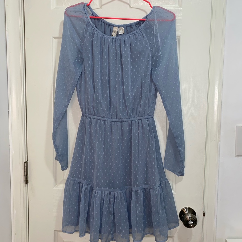 H&M light blue; long sleeve dress